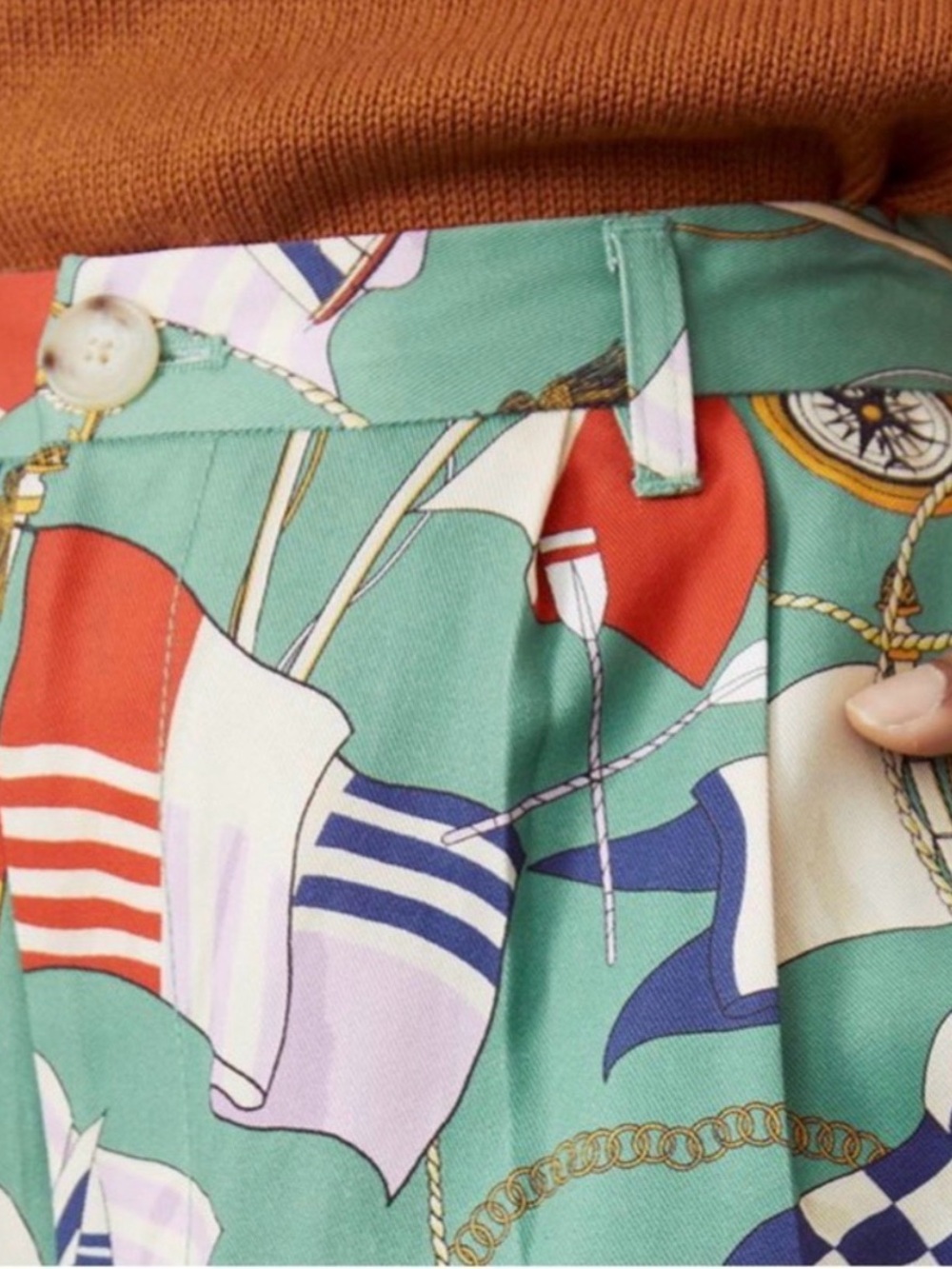 Anthropologie Green Nautical Flag Print Bermuda Shorts - Picture 3 of 9